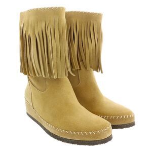 Daniela Fargion Dark Brown Suede Suede Mid Calf Low Wedge Heel Boots-